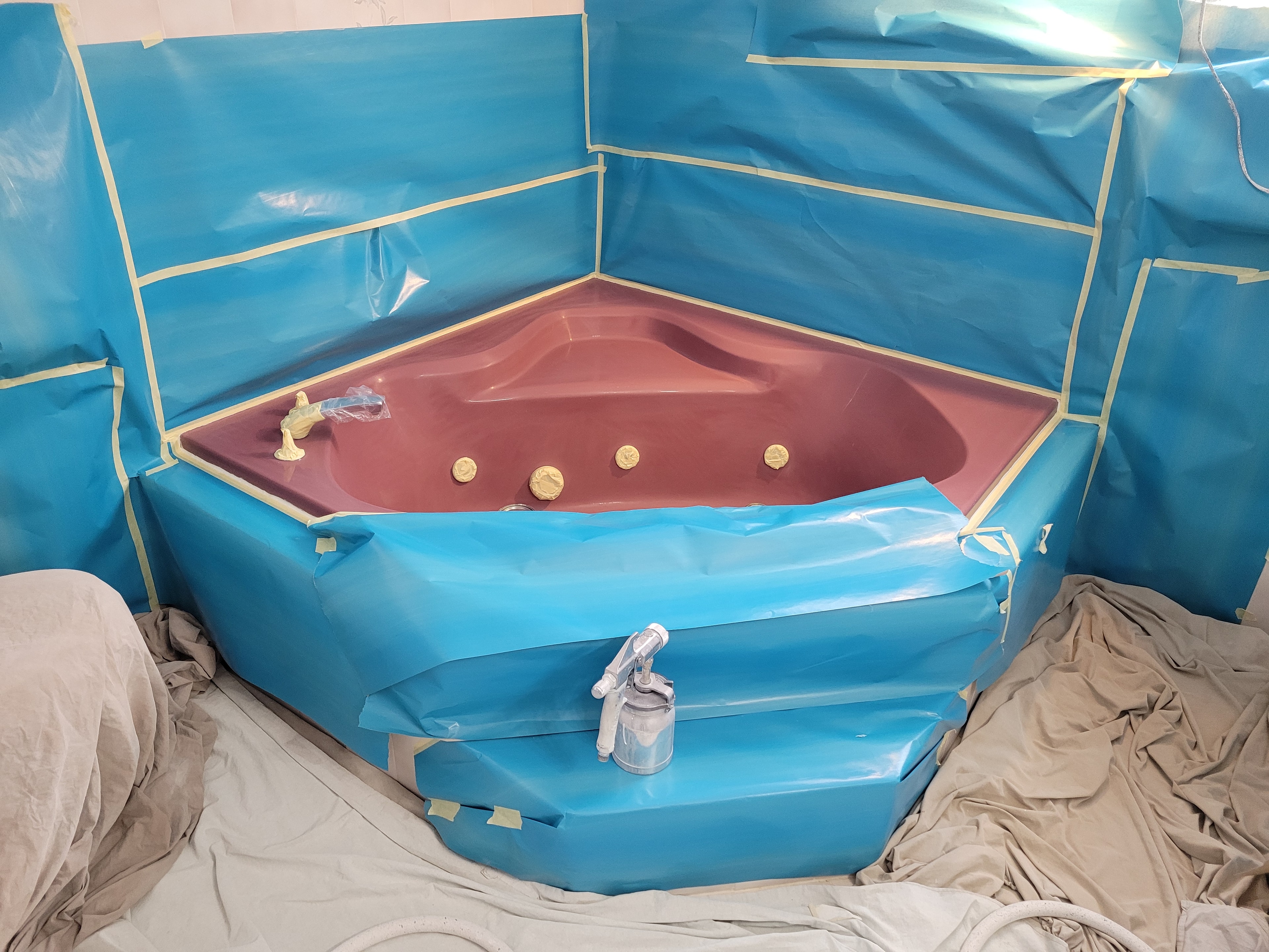 Burgundy Jacuzzi Tub — Before Refinishing